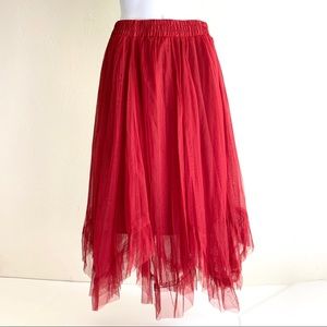 O2 Collection Burgundy Tulle Full Skirt Ruffle